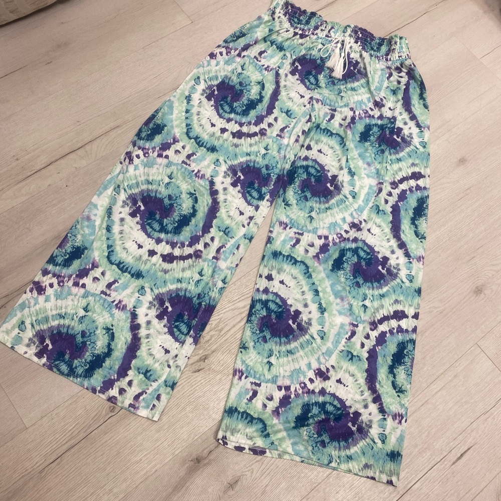West Loop Spiral Tie-Dye Wide Leg Pants - Green and Purple